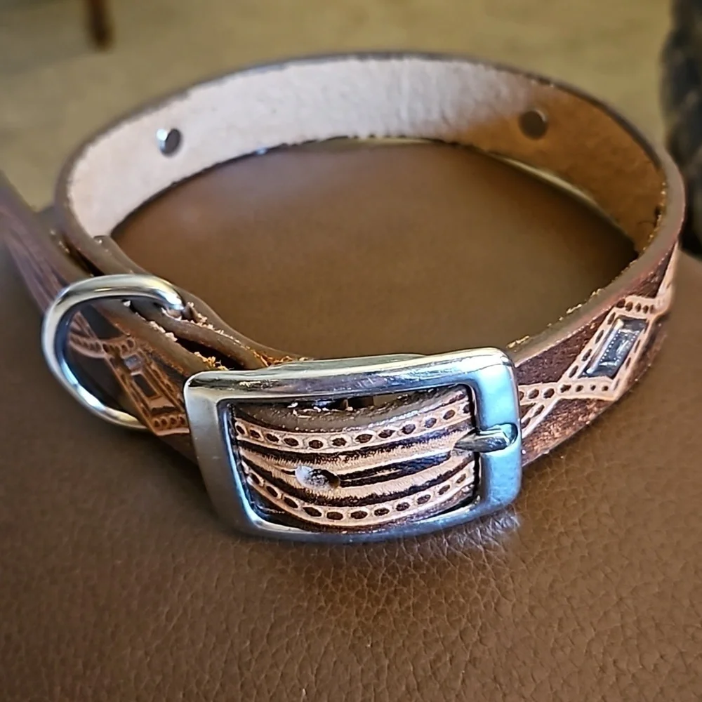 TEXAS LEATHER MFG Brown Western Leather Dog Collar NWOT